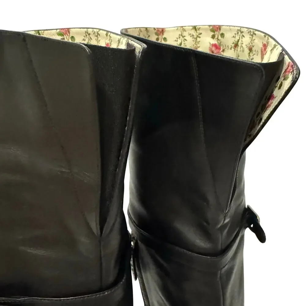 Gucci Dionysus Thigh High Boots 38 Black Leather Bee Brogue Alessandro Michele